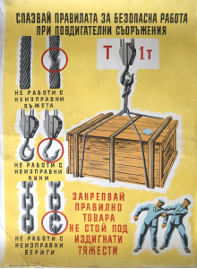 Плакат "Спазвай правилата за безопасна работа при повдигателни съоръжения" - 1960